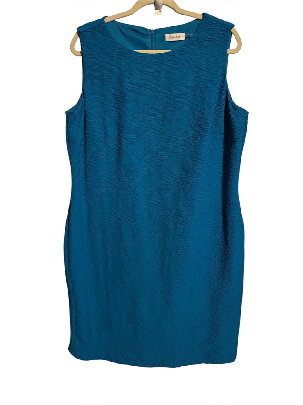 Calvin Klein solid Teal textured Sleeveless bodycon Shift Dress Womens 16 w